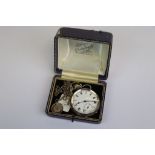 Boxed Hallmarked Silver top wind Pocket Watch with Enamel dial and sub dial at the six position,