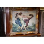 Oil Painting of Dancing Maidens in Gilt Frame