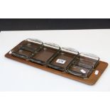 Danish ' Digsmed ' Hors D'Oeuvre Tray comprising a Teak Base with Six Glass Dishes, 46cms long