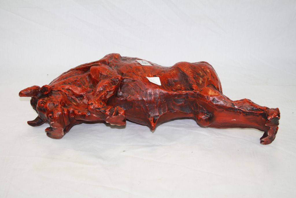 Red Sculpture of a Raging Bull - Image 4 of 5