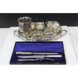 Collection of Silver Plate including Gallery Tray, Pair of Wine Coasters with Wooden Bases, Wine