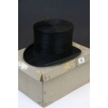 Vintage Lincoln Bennett & Co Moleskin Top Hat with cardboard protective box, inner dimensions