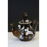 Large Bargeware Treacle Glaze Teapot ' Susannah Ball 1885 ', 30cms high