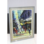 L Yung Oriental Oil on Canvas Street Scene with Figures
