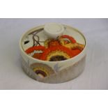 Clarice Cliff "Bizarre" ceramic lidded Preserve Dish in Rhodanthe pattern, approx 10cm diameter