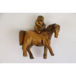 Fruitwood Netsuke of Monkey on Horseback