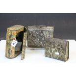 Three Huntley & Palmer vintage Biscuit Tins, one with Snakeskin finish approx 14 x 12 x 5cm, "