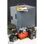 Cased Kodak Sound 8 Projector Model 1E together with Four Cameras including Boxed Halina 35X and