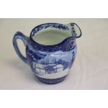 Royal Doulton blue & white ceramic "Eglinton Tournament" Jug approx 9cm tall and numbered to base