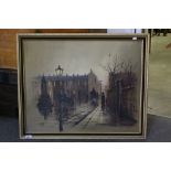 Hilton Oil Painting on Canvas - Street Scene with Carriages and Monument signed, 90cms x 70cms