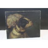 Unframed Oil on canvas of two Terrier Dogs, one with a collar marked "Ceasar", measures approx 50.