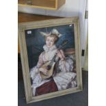 Large Oil Painting Portrait of a Maiden playing a Mandolin