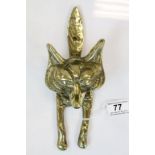 Brass Door Knocker in the form of a Fox, 25cms high