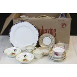 Box of mixed ceramics to include Limoges Decor Range, Cauldon dinner plates with coat of Arms