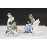 Lladro ceramic model of a female with Calf and a Nao model of a Girl with a Swan