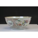 Large antique Chinese ceramic bowl with Figural & Floral decoration, approx 31.5cm diameter