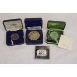 Three boxed Silver coins/medallions to include a 1972 Crown plus a 1977 Jubilee nickel crown