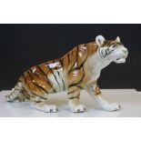 Large Royal Dux ceramic model of a Tiger, numbered 313/12 55 to base, approx 55cm long