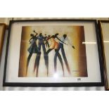 Modern School, Oil Painting Portrait of Caribbean Afro Dancers signed