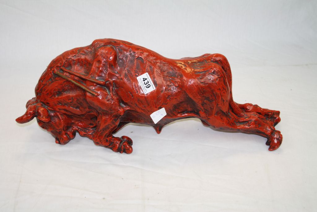 Red Sculpture of a Raging Bull - Image 2 of 5