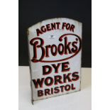 Double sided vintage Enamel Sign marked "Agent For Brooks' Dye Works Bristol", measures approx 45.