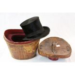 Antique Leather Top Hat Box fitted with a Black Silk Top Hat