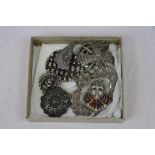 Small collection of Brooches plus a Charles & Diana Royal Wedding decanter label