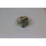 Silver and Emerald snake style ring