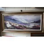 Framed Mountain Landscape overpainted Print, image approx 76 x 29cm