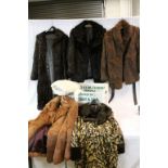 Five Vintage Ladies Fur Coats together with a Faux Leopard Skin Jacket, a Stoat Fur Stole and a