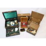 Collection of mixed vintage Costume & other jewellery to include Pocket Watches & vintage Boxes etc