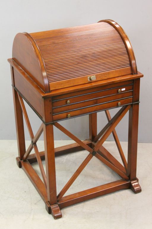 Unusual Hardwood Dressing Table with Barrel Top which folds completely back to reveal seven