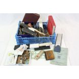 Tray of mixed collectables to include Stamp Albums, Coins, Banknotes, Slide rules etc