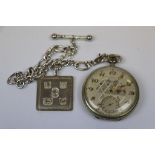 Record Watch Co Geneve top wind Nickel cased Pocket watch with Geometric pattern to case and dial,