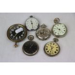 Five vintage top wind pocket watches plus an eight day example