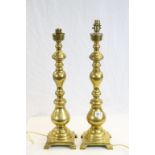 Pair of 17th century Style Heavy Brass Table Lamps, 58cms high