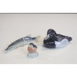 Three Royal Copenhagen ceramic Animals to include; Pike, Duck & Robin, with the Pike approx 13cm