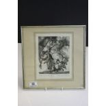 Framed & glazed Limited Edition Engraving of fighting Horses, with pencil description & signature to