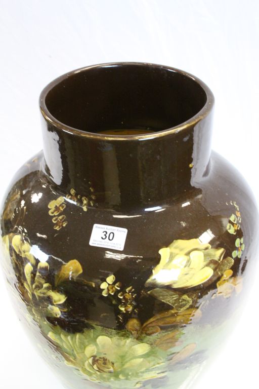 Large Torquay pottery type vase with hand painted Floral decoration & glazed finish, stands approx - Image 3 of 4