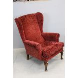 Vintage Red Upholstered Wingback Armchair