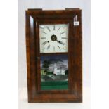 19th century American Walnut Cased Thirty Hour Wall Clock with Glass Panel Door depicting
