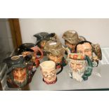 Collection of eight Royal Doulton ceramic Character & Whisky type Jugs to include one with contents