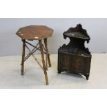 19th century Pine and Bamboo Octagonal Table together with 19th century Oak Hanging Corner Cabinet