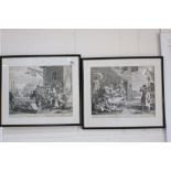 Pair of Georgian Hogarth Satirical Black and White Engravings contained on Hogarth Frames, 29cms x