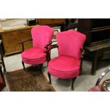 Pair of 1930's / 40's Pink Upholstered Elbow / Tub Chairs with Shaped Backs and Circular Seats