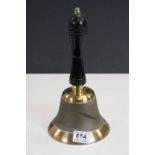 Vintage brass school bell with turned wooden handle