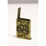 Double ended Brass Vesta with Winged Cherubs design, measures approx 4.5 x 3.5 x 1cm