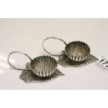 Pair of Late 19th / Early 20th century Silver Plated Salts in the form of Leaves