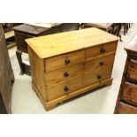 19th century pine chest of 2 long and 2 short drawers