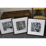 Wildlife interest 3 studio art study images of Zebras